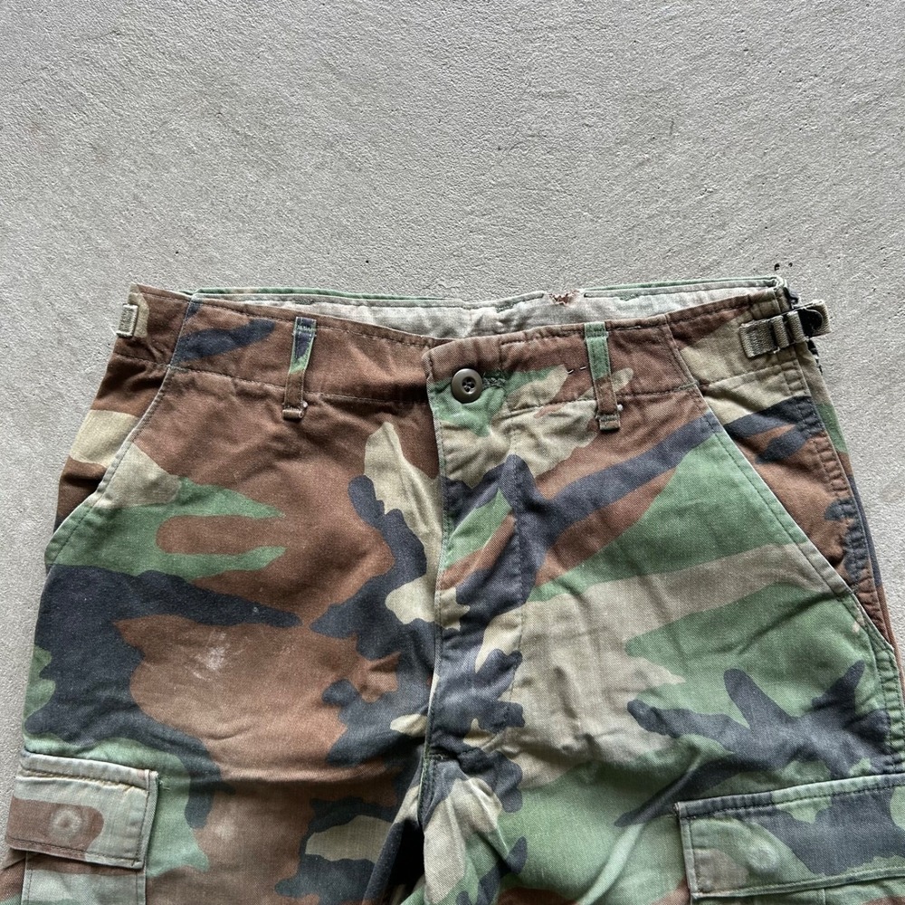 Vintage 80s US Army Cargo Pants Size 30x30 Brown Green Woodland Camo Trousers - Picture 4 of 11